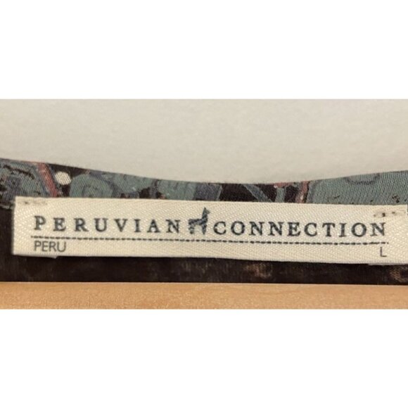 Peruvian Connection Dress Pima Cotton Modal Long Sleeve Blue Black Mauve Large L - Picture 3 of 5